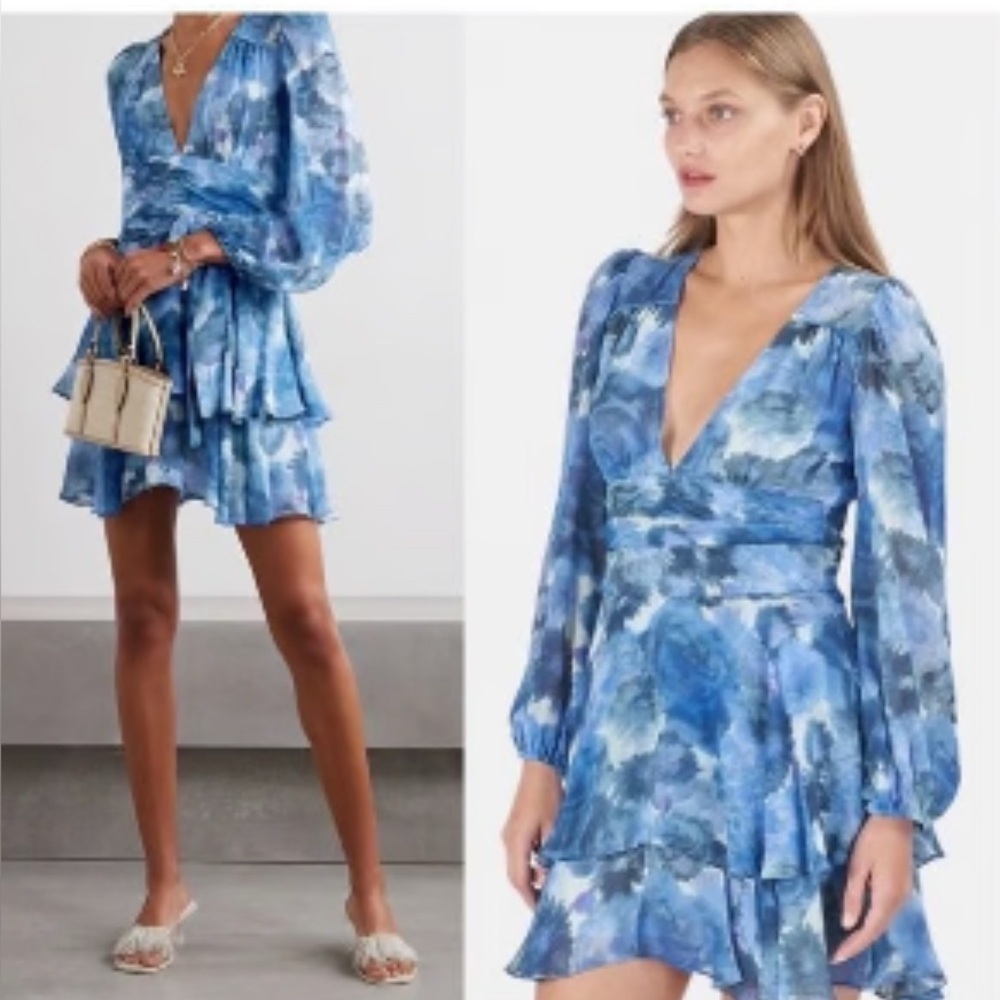 Love Shack Fancy the Lincoln Silk Mini Sapphire blue Dress Size 4 /dry cleaned!